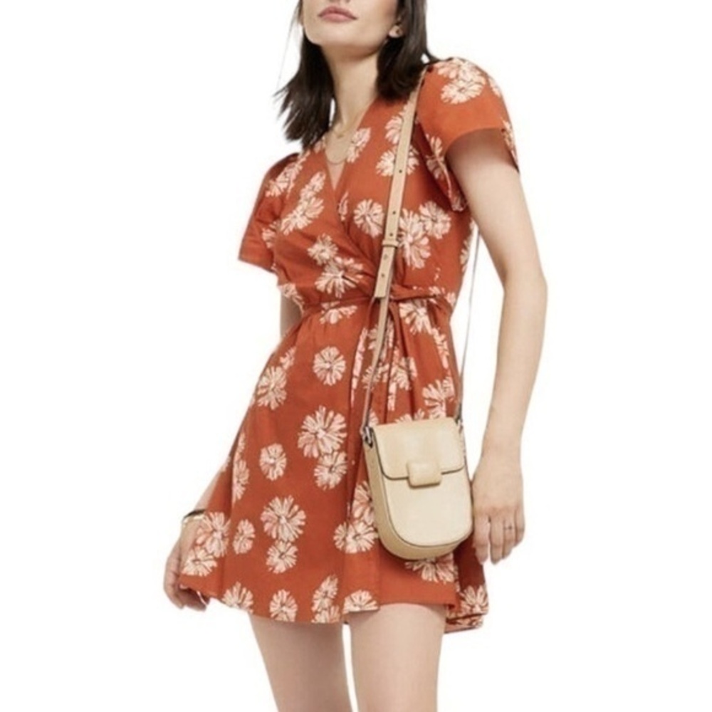 NWT Madewell Floral Cotton Wrap Dress in Rusty Torch Orange XS